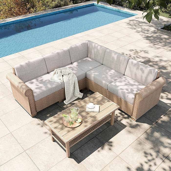 HERA'S HOUSE 6 Piece Patio Furniture Set, Outdoor Sectional Wicker Sofa with 44" Coffee Table, 5.... | Amazon (US)
