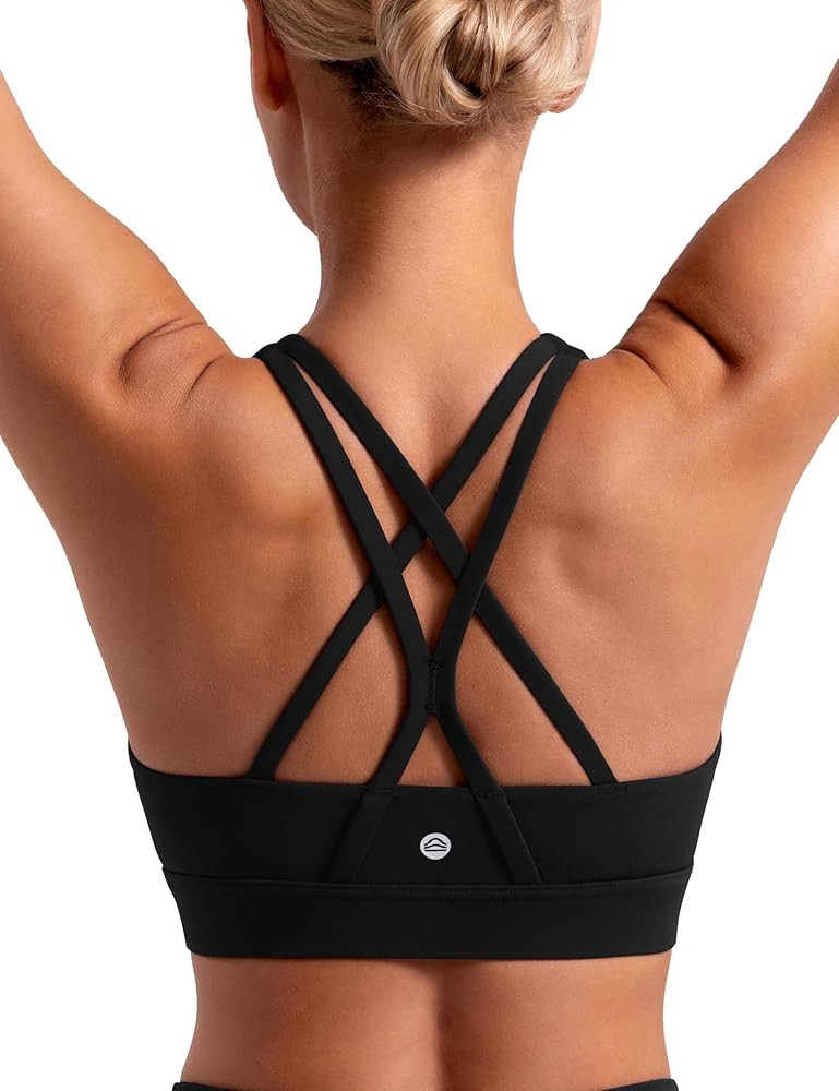 Sports Bras for Women Padded Criss Cross Back Yoga Tank Tops Medium Support Strappy Workout Remov... | Amazon (US)