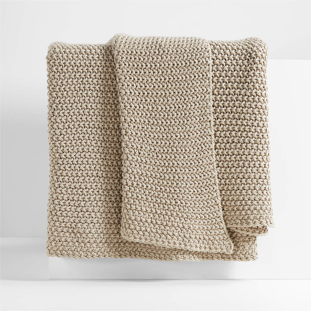 Organic Cotton 80"x80" Sand Beige Chunky Hand-Knit Bed Throw Blanket + Reviews | Crate & Barrel | Crate & Barrel