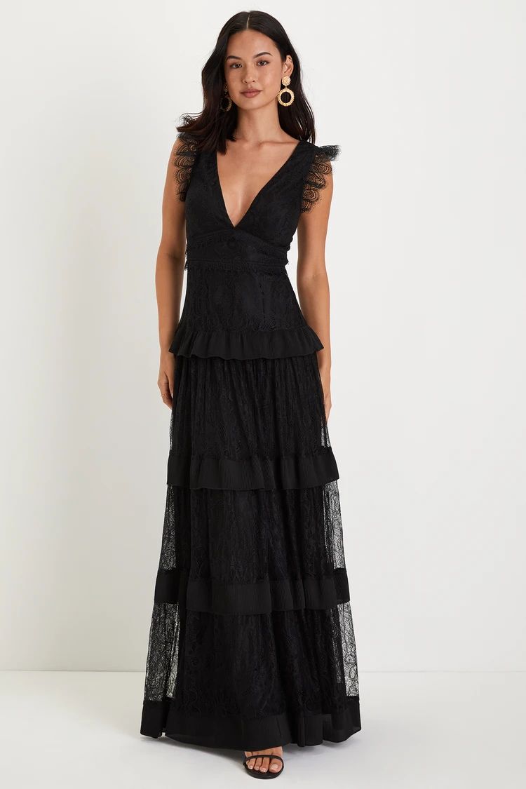 Marvelous Darling Black Lace Ruffled Tiered Maxi Dress | Lulus