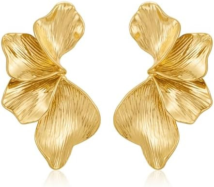FAUTHENTICUTE Chunky Gold Statement Earrings For Women Gold Plated Sectored Flower Leaf Shell Ang... | Amazon (US)