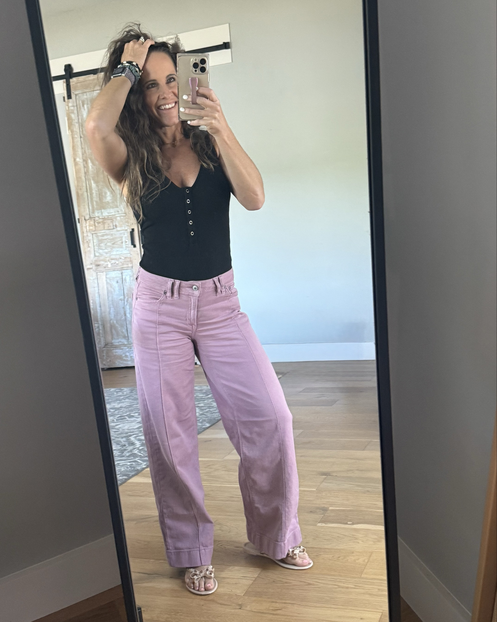 New Spring Casual Fit🌸 
Wearing Small in bodysuit, Size 25 in pants and 7 in sandals. *Sandal pic shown is correct one but the color I have is on that link!

#LTKSaleAlert #LTKSeasonal #LTKFindsUnder50