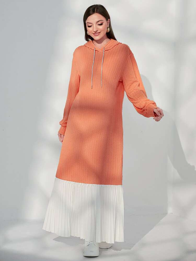 New
     
      Two Tone Pleated Hem Drawstring Hoodie Dress | SHEIN