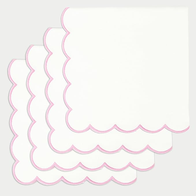 PurpleEssences Scalloped Embroidery Cloth Napkins Table Decor Spring Summer Easter 100% Cotton Se... | Amazon (US)