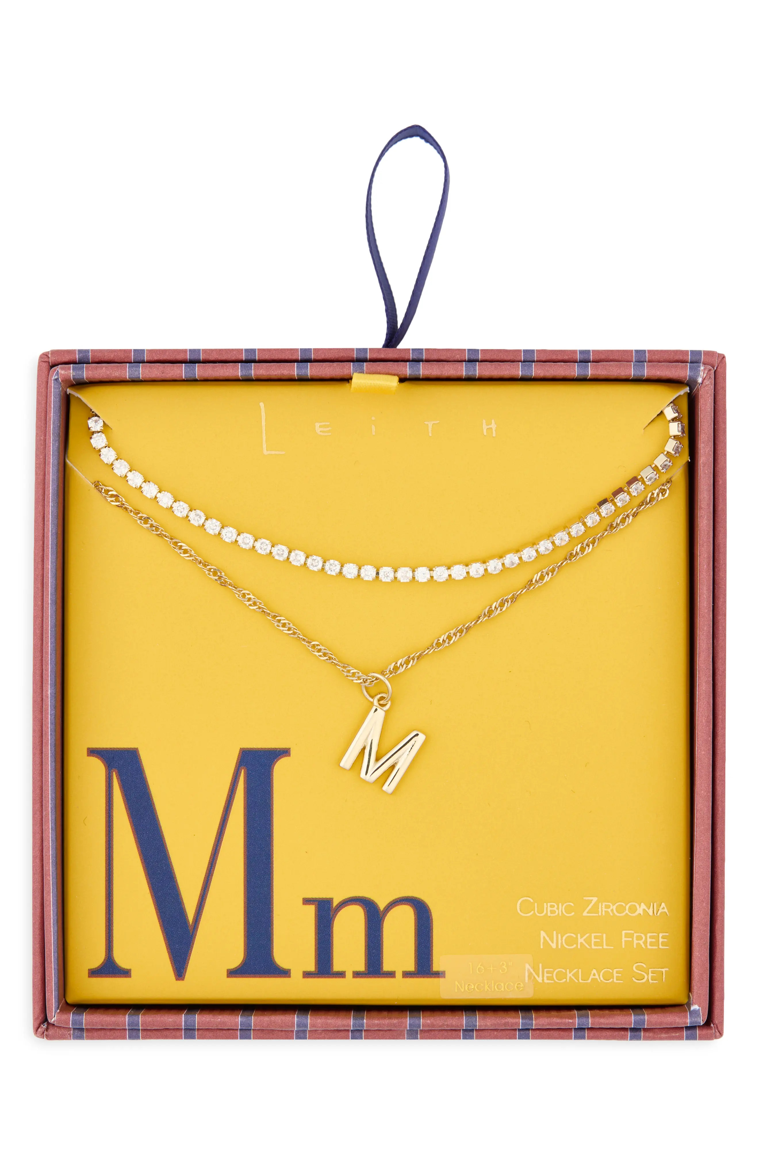 Leith Initial & Cubic Zirconia Necklace Set in L- Clear- Gold at Nordstrom Rack | Nordstrom Rack