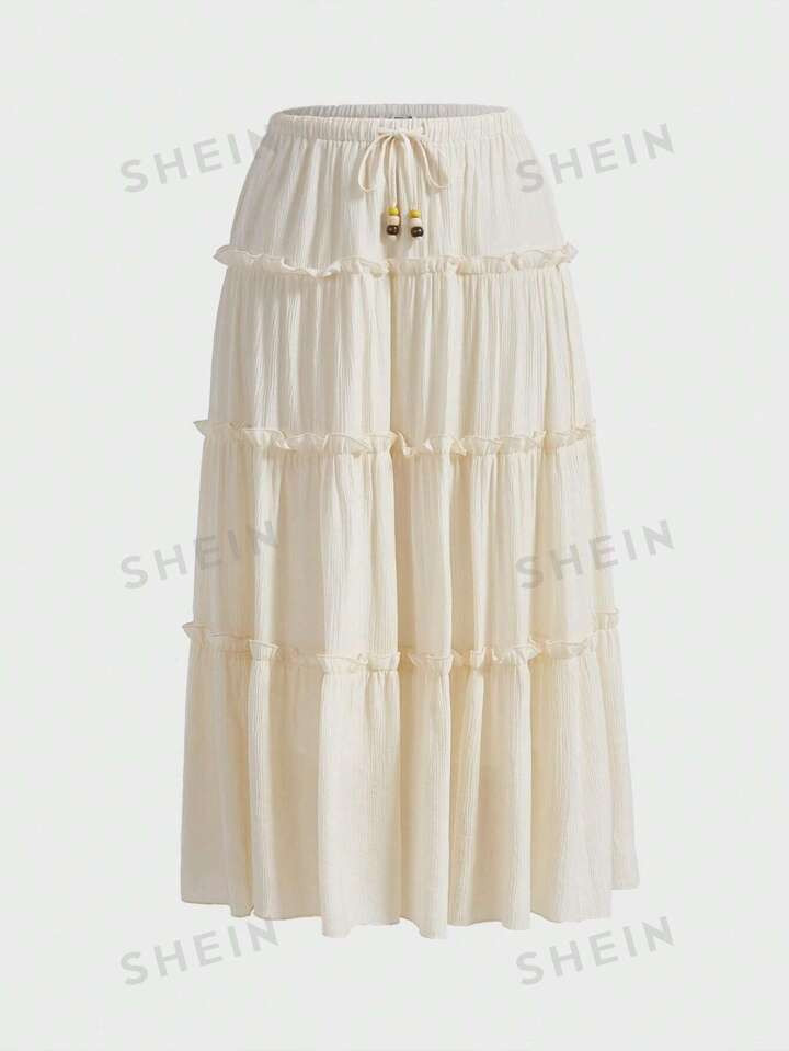SHEIN WYWH Tie Waist Frill Trim Ruffle Hem Skirt | SHEIN