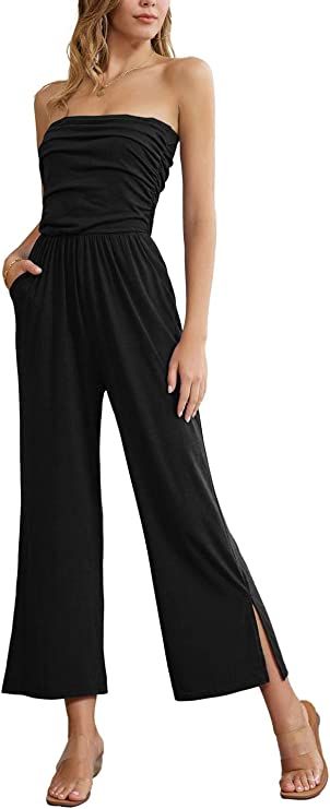 GRACE KARIN Women's Summer Casual Strapless Wide Leg Jumpsuits with Pockets | Amazon (US)