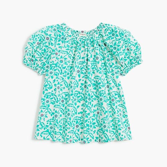 Girls' floral puff-sleeve poplin top | J.Crew Factory