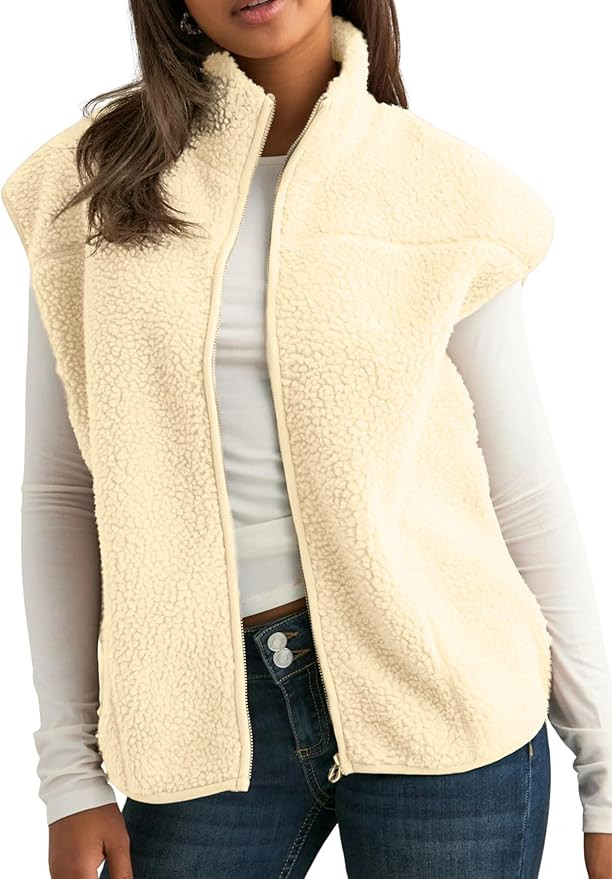 Tanming Womens Fuzzy Sherpa Fleece Vest Lightweight Cozy Sleeveless Gilet Zip Up Jacket with Pock... | Amazon (US)