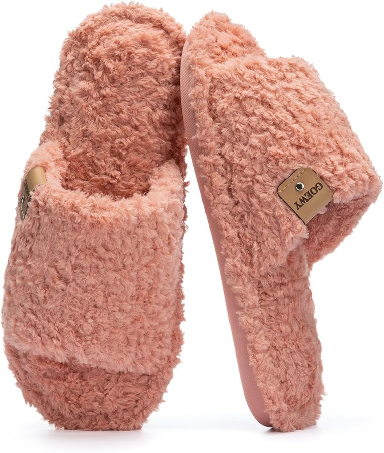 Fuzzy Open Toe Slippers for Women Indoor Cozy Memory Foam Slip On House Slides Shoes Gifts for Wo... | Amazon (US)