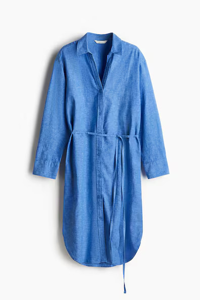 H & M - Linen-Blend Shirt Dress - Blue | H&M (US + CA)