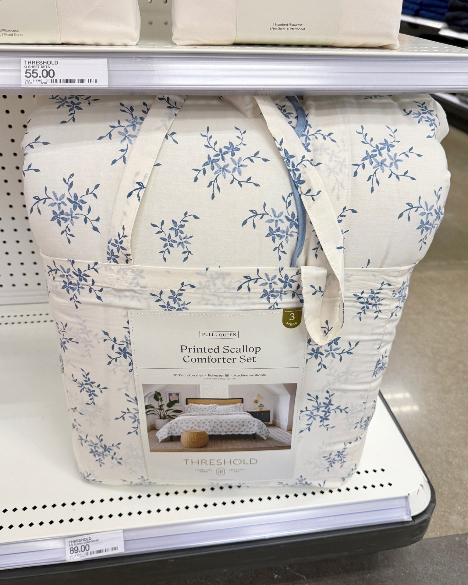 New target comforter 💙 scalloped floral print bedding sheet set blue and white scalloped shower curtain dorm threshold college