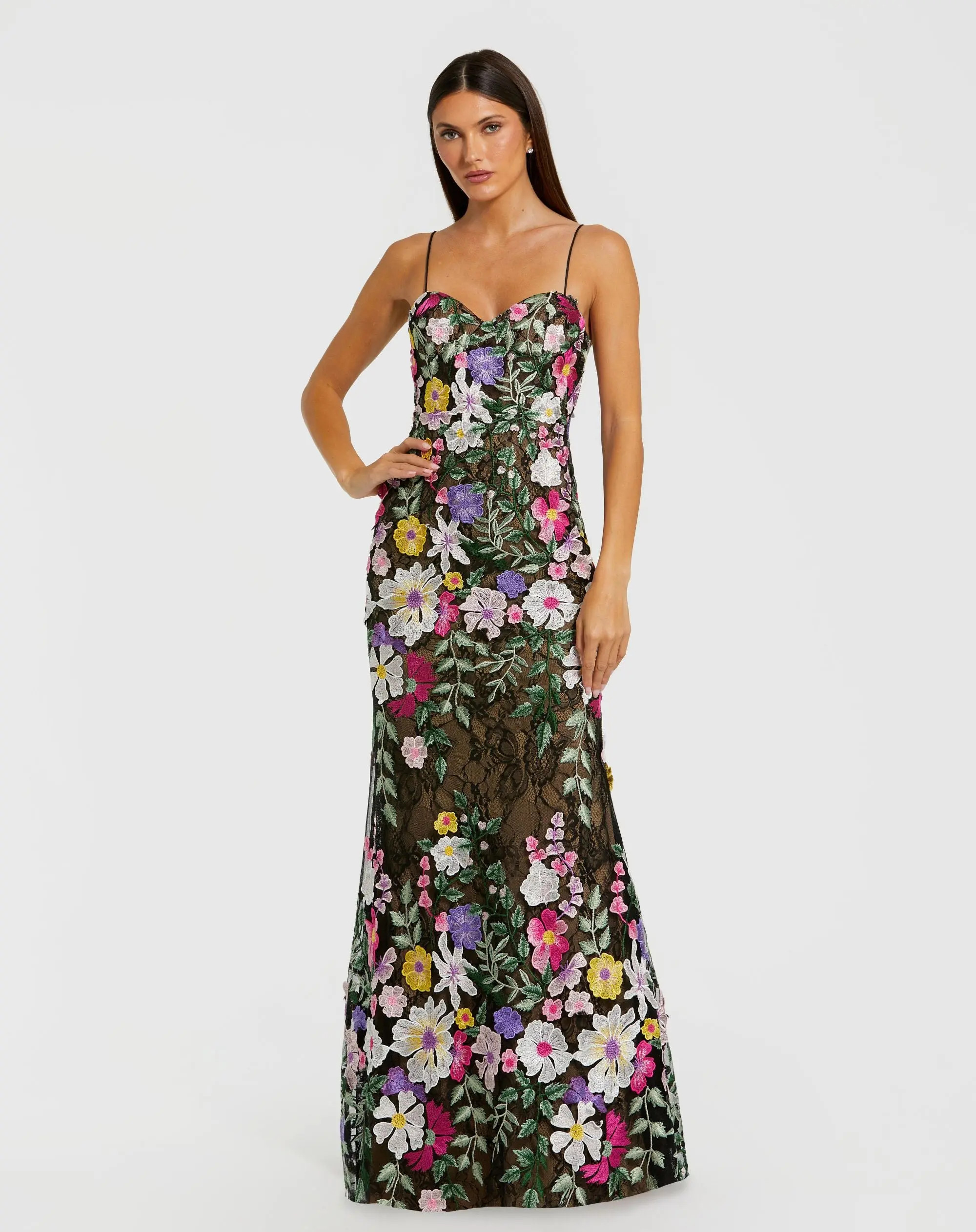 Black Floral Embroidered Sleeveless Bustier Gown | Mac Duggal | Mac Duggal