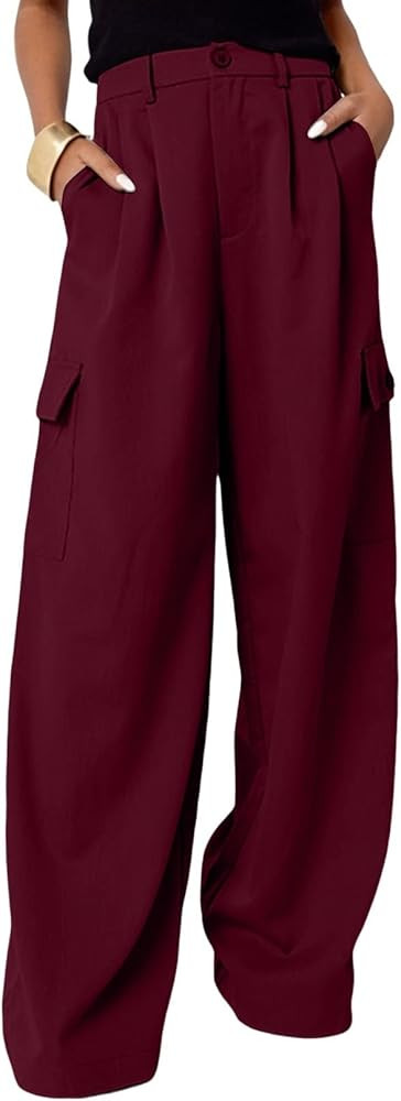 Dokotoo Womens High Waisted Wide Leg Cargo Pants Baggy Casual Work Pants with 4 Pockets | Amazon (US)