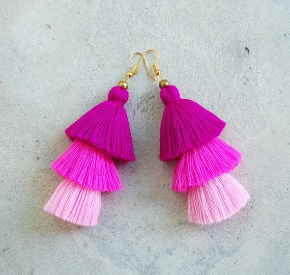 Fuchsia Pink Ombre Tassel Earrings | Etsy (CAD)