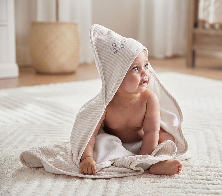 Oxford Stripe Baby Hooded Towel | Pottery Barn Kids