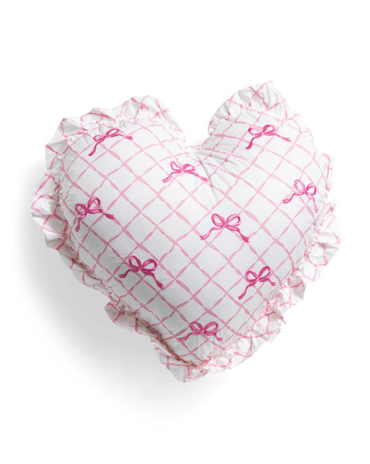 20x19 Beautiful Bow Trellis Ruffle Heart Pillow | TJ Maxx