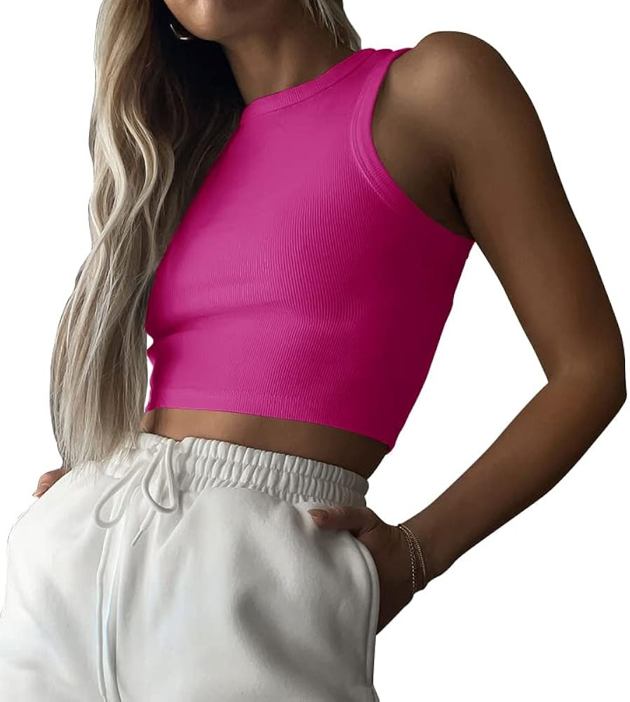 GEMBERA Womens High Neck Crop Top Ribbed Knit Sleeveless Racerback Tank | Amazon (US)