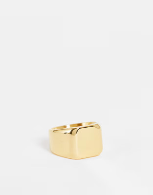 Icon Brand stainless steel rectangle signet ring in gold | ASOS (Global)