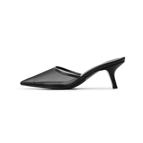 Kitten Heels for Women Pointed Toe Heeled Mules Mesh Low Heel Sandals Suede Leather Slip on Pumps | Amazon (US)