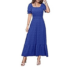 Pretty Garden Womens 2024 Puff Short Sleeve Square Neck Swiss Dot Smocked Waist Ruffle Hem Tiered... | Amazon (US)