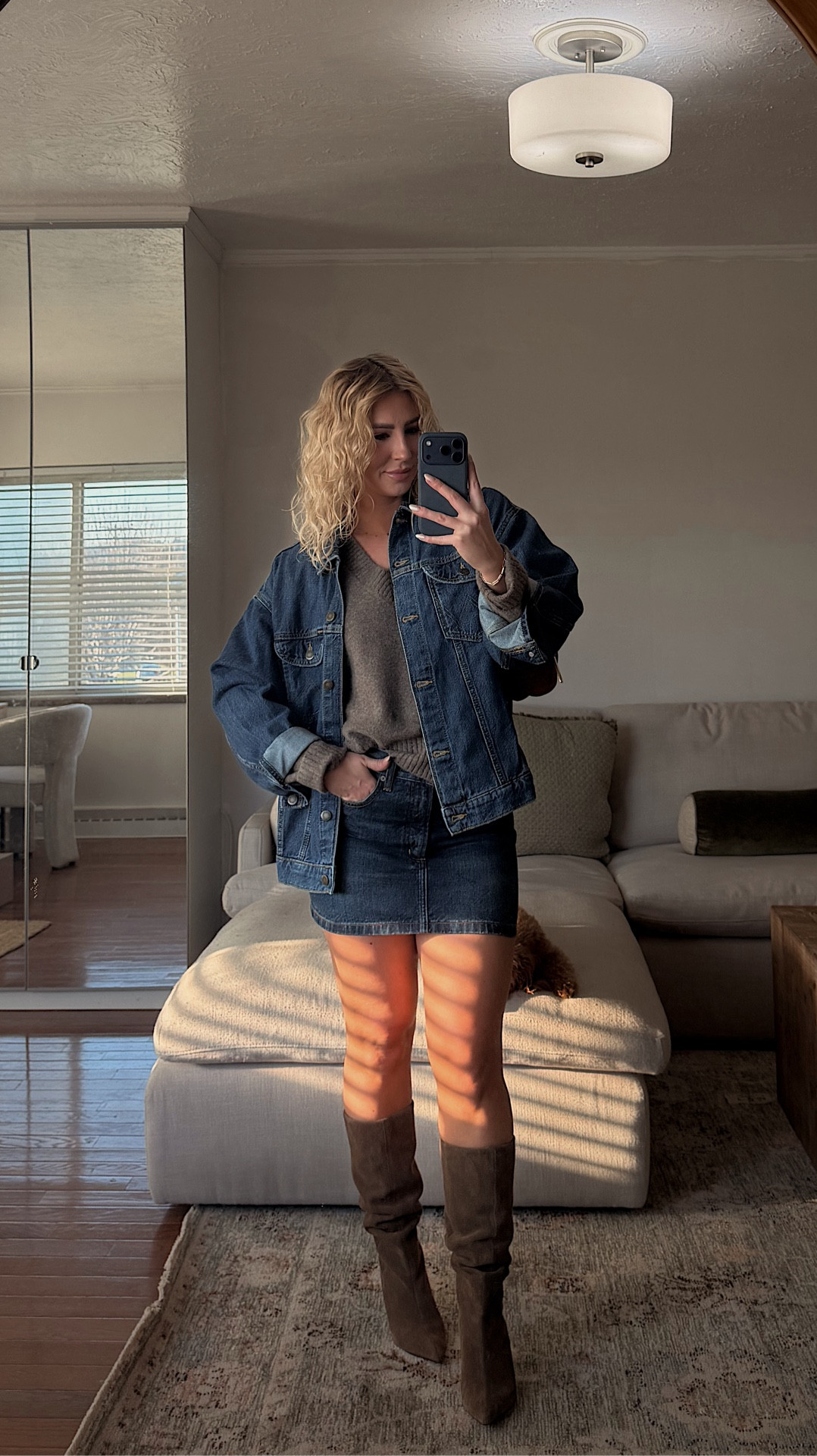 Fall/winter outfit. I stocked up on this denim skirt! It’s currently on sale and I love the fit of it! I now have this skirt in 3 washes. Fit runs a little small I get a size 26 

#LTKSeasonal #LTKgrwm #LTKMidsize