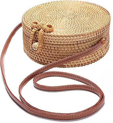 Rattan Summer Straw Beach Bag - Woven Wicker Basket Vacation Purse - Gifts for Women | Amazon (US)