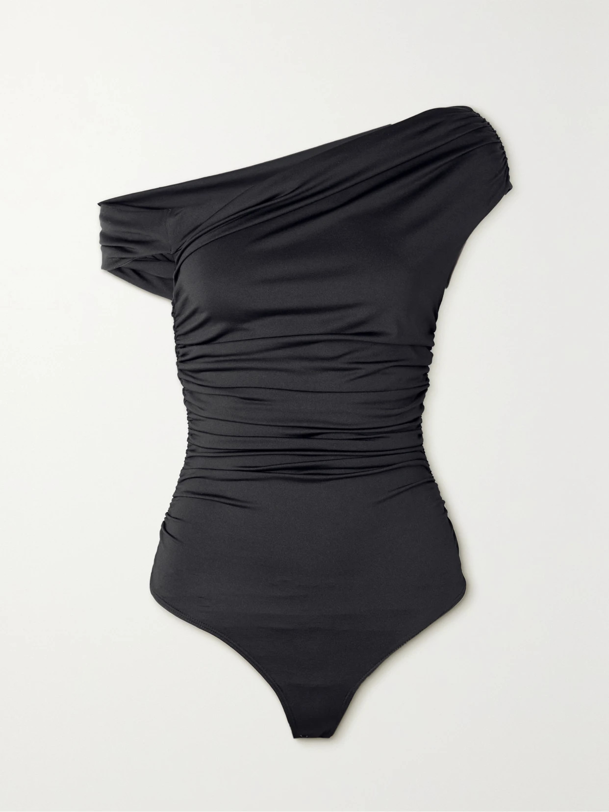 AGOLDE - Hilma One-shoulder Ruched Recycled-jersey Bodysuit - Black | NET-A-PORTER (US)