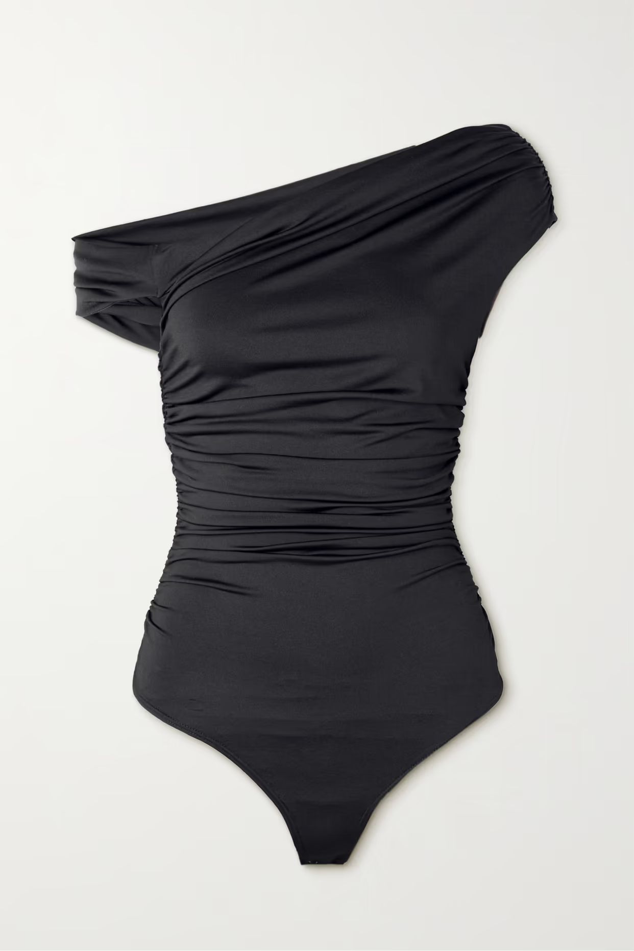 AGOLDE - Hilma One-shoulder Ruched Recycled-jersey Bodysuit - Black | NET-A-PORTER (US)