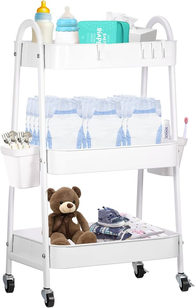 FOOK FISH Baby Diaper Caddy Cart Metal Nursery Storage Organizer 3-Tier Rolling Cart Organizer fo... | Amazon (CA)