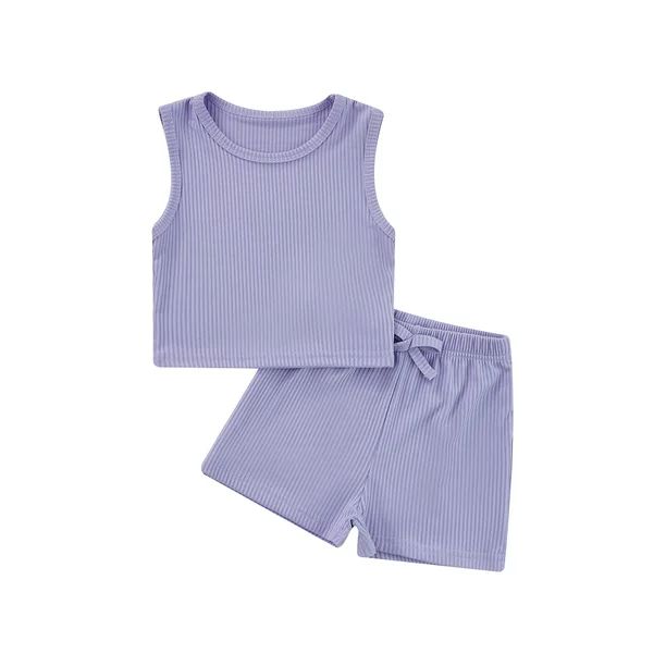 Bagilaanoe 2Pcs Toddler Baby Girls Short Pants Set Ribbed Sleeveless Vest Tops+ Shorts 1T 2T 3T 4... | Walmart (US)