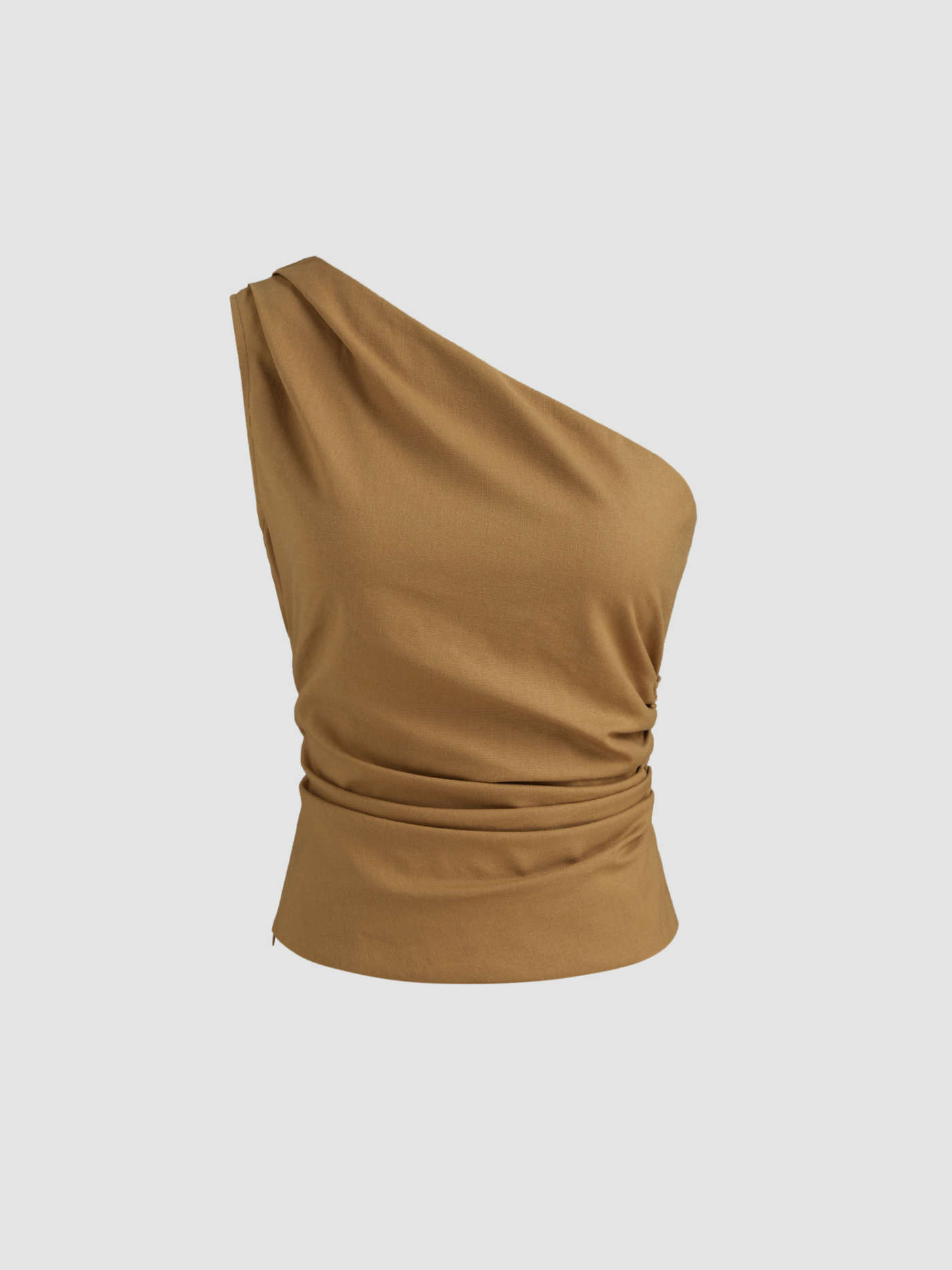 Woven Cotton Linen Cotton Asymmetrical Neck Solid Ruched Top For Daily Casual | Cider