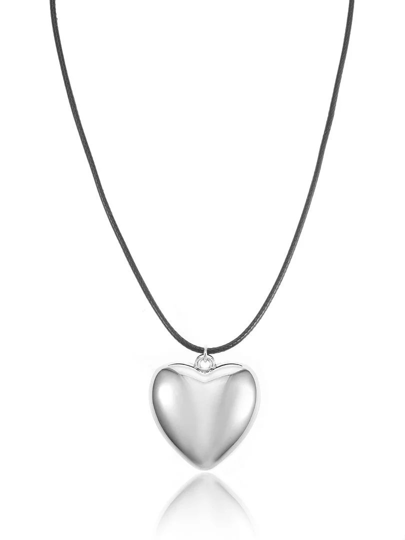 No Boundaries Cord Necklace with Silvertone Puffed Heart Pendant, Adult and Teen - Walmart.com | Walmart (US)