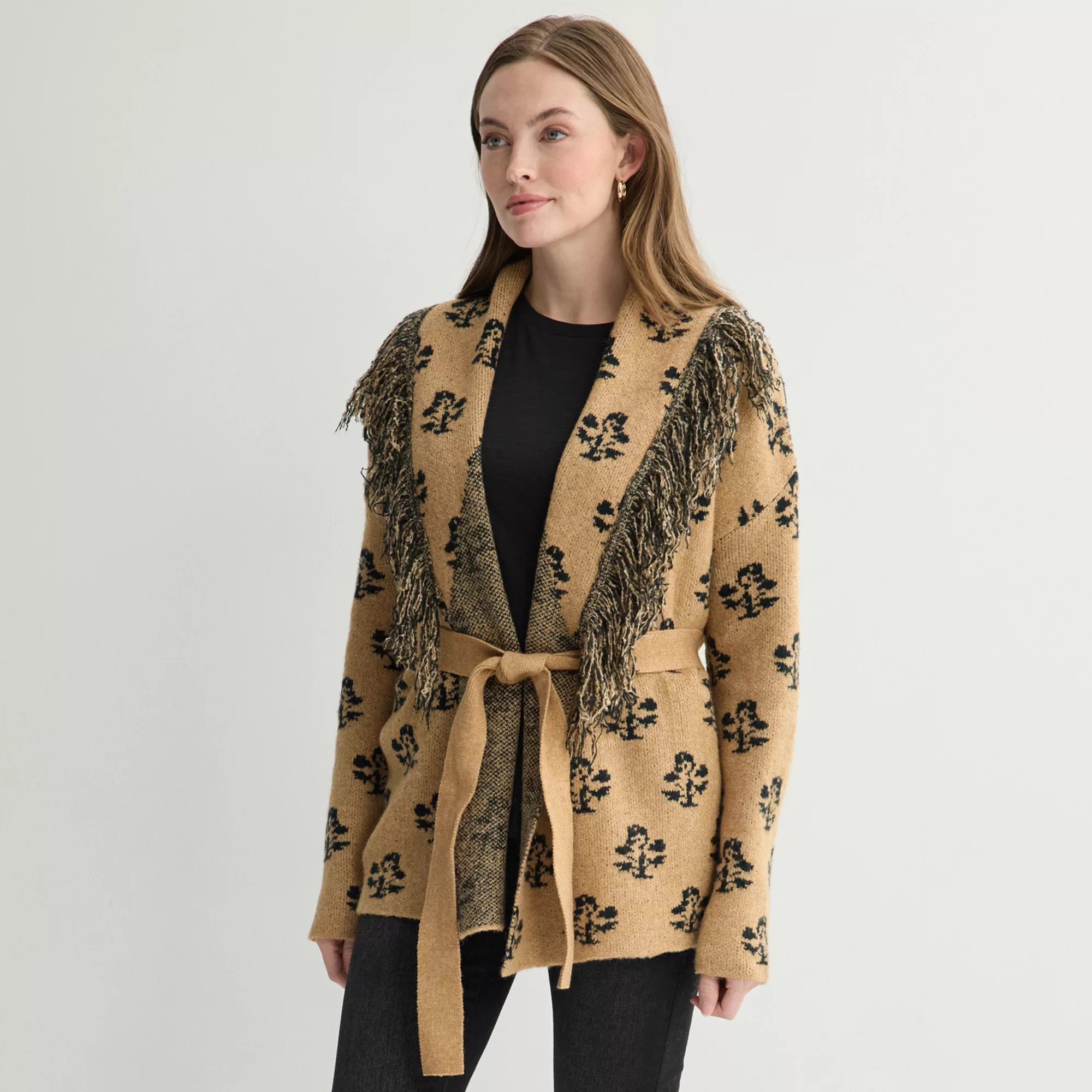 Women's Farmers Market Fringe Belted Tie Cardigan Sweater, Size: XS, Black And  Team | Kohl's