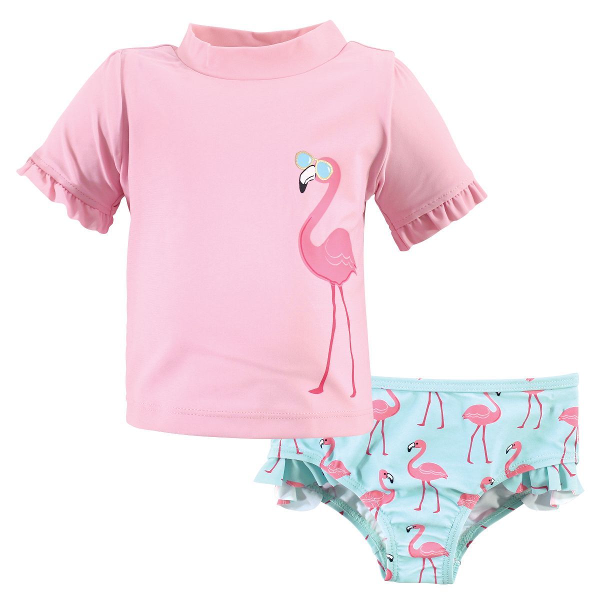 Hudson Baby Infant and Toddler Girl Swim Rashguard Set, Flamingo | Target