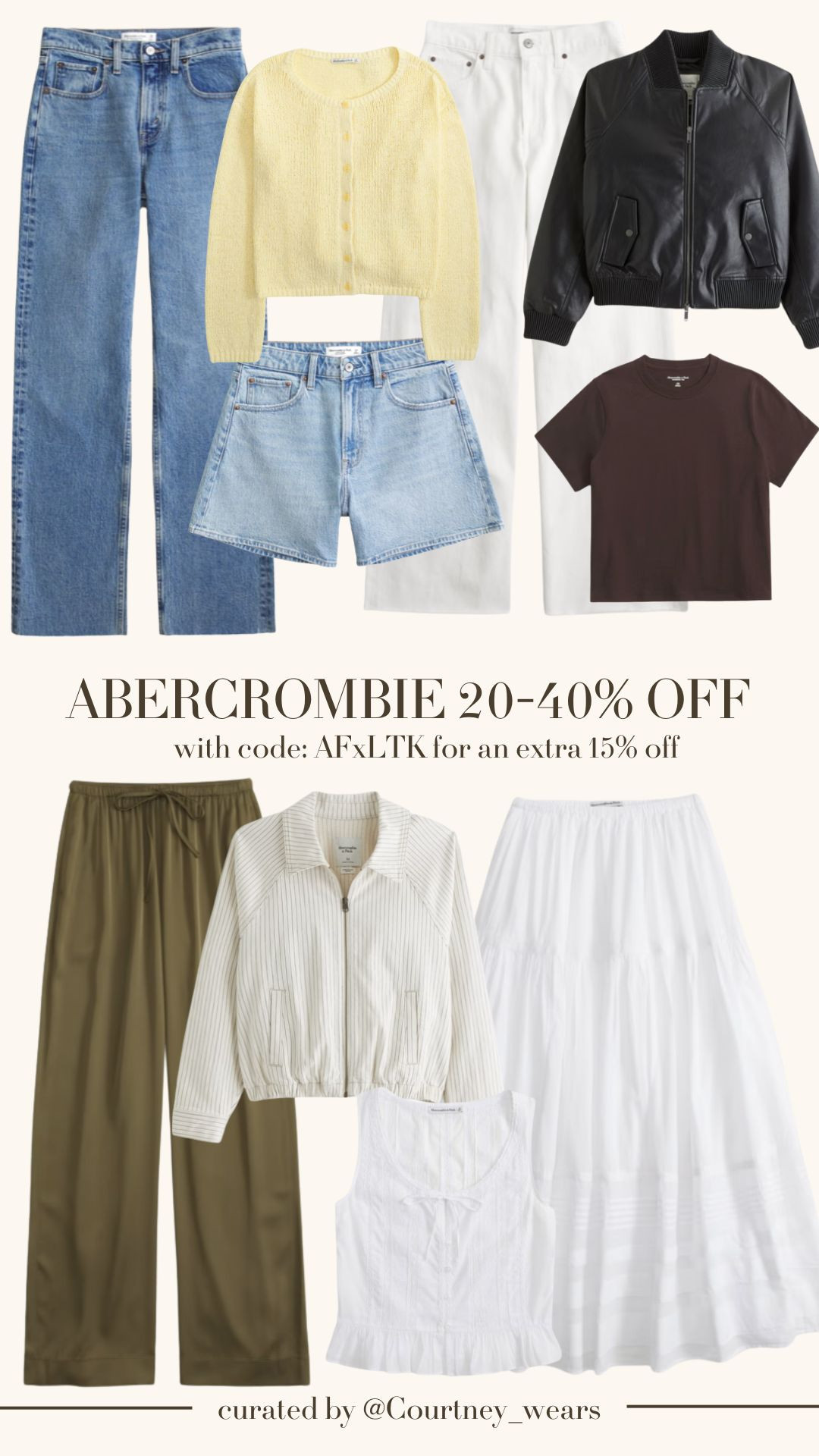 What I'm loving from the Abercrombie Promo, which is on until the 30th March!  🙌 They have 20-40% off everything plus use code: AFxLTK for an extra 15% off 

Wardrobe Staples, Spring Style, Spring Fashion, Spring Outfit, Jeans, T-shirt, Maxi Skirt, Satin Trousers, Shorts, Leather Jacket, Spring Jacket  

 #LTKuk #LTKspring #LTKeurope