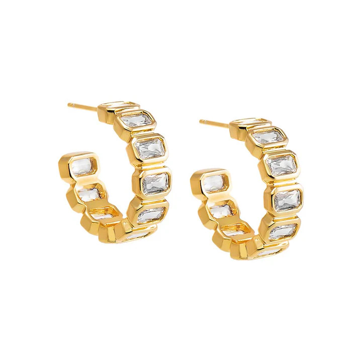 Colored Bezel Baguette Open Hoop Earring | Adina Eden