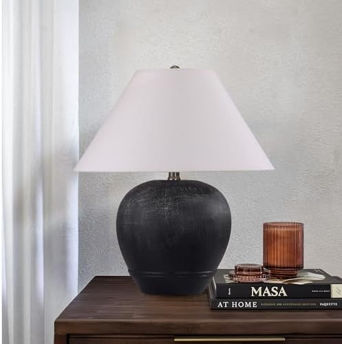 Pia Ricco 21'' Large Gray Base Ceramic Basin Table Lamp for Bedroom, Living Room, Dining Room, Of... | Amazon (US)