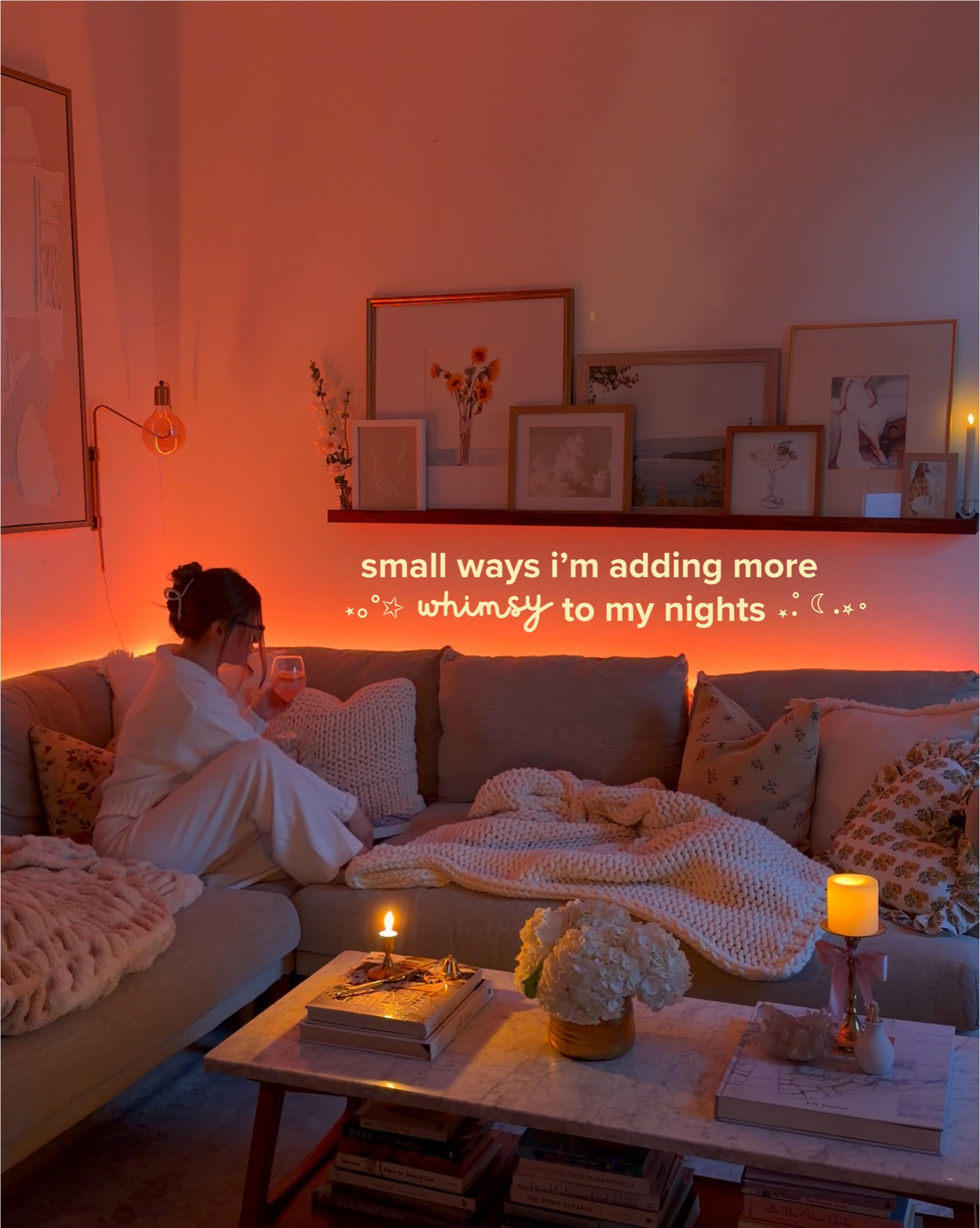 small ways i’m adding more ✨whimsy✨ to my nights at home 💫🌙🤍🫧🕯️⭐️
being more intentional with my home & wind down routine this year which means lots of cozy mood lighting & simple little rituals that make staying in feel the most whimsical + cozy 🛁💕
 #whimsy #nighttimeroutine #cozyhome #ambientlighting #cosyvibes 

#LTKdayinmylife #LTKHome #LTKselfcare