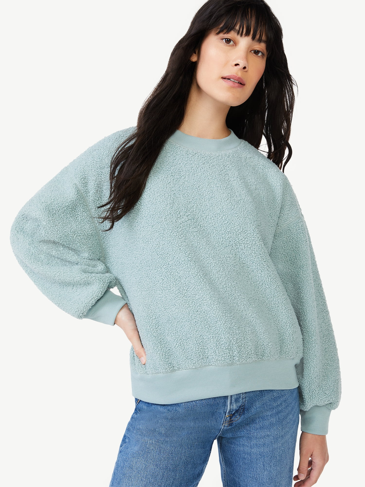 Free Assembly Women's Teddy Fleece Crewneck Sweatshirt - Walmart.com | Walmart (US)