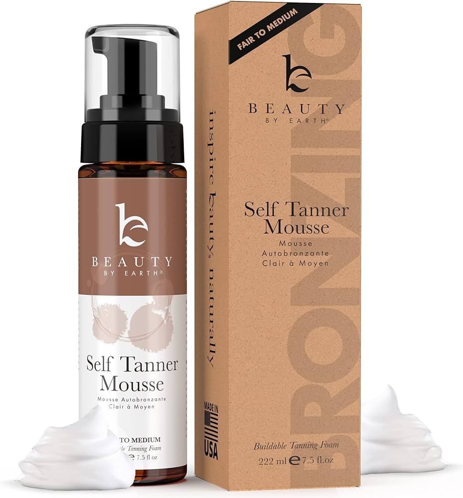 Beauty by Earth Self Tanner Mousse - Fair to Medium Gradual Self Tanner Foam, Sunless Tanner, Nat... | Amazon (US)