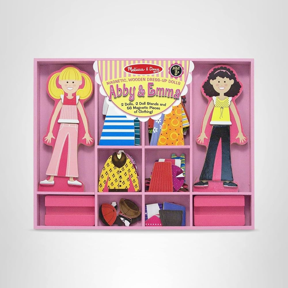 Melissa & Doug Abby and Emma Magnetic Wooden Dress-Up Dolls Play Set (55+ Pieces), Magnetic Dolls... | Amazon (US)