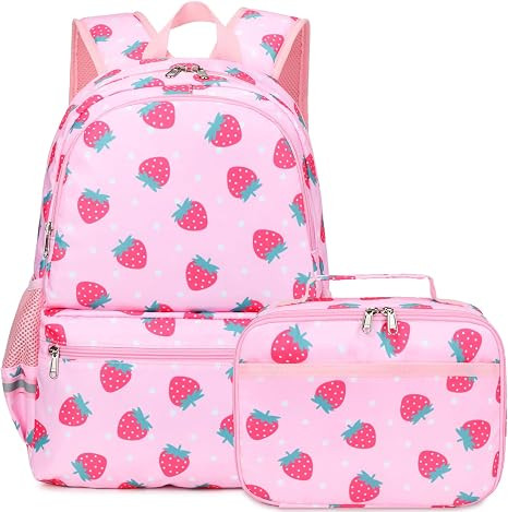 DSIUE Kids Backpack for Girls Elementary BookBags Teens School Backpack with Lunch Box Strawberry... | Amazon (US)