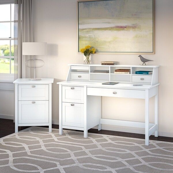 Copper Grove Rustavi Computer Desk with Pedestal, Organizer and File Cabinet in Pure White | Bed Bath & Beyond