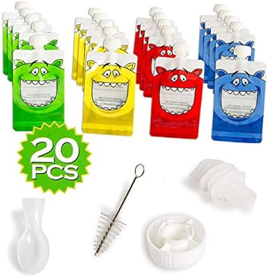 LifeSmart Reusable Food Pouches with Collapsible Funnel 20 Six Ounce Pouches 5 Caps Includes Clea... | Amazon (US)