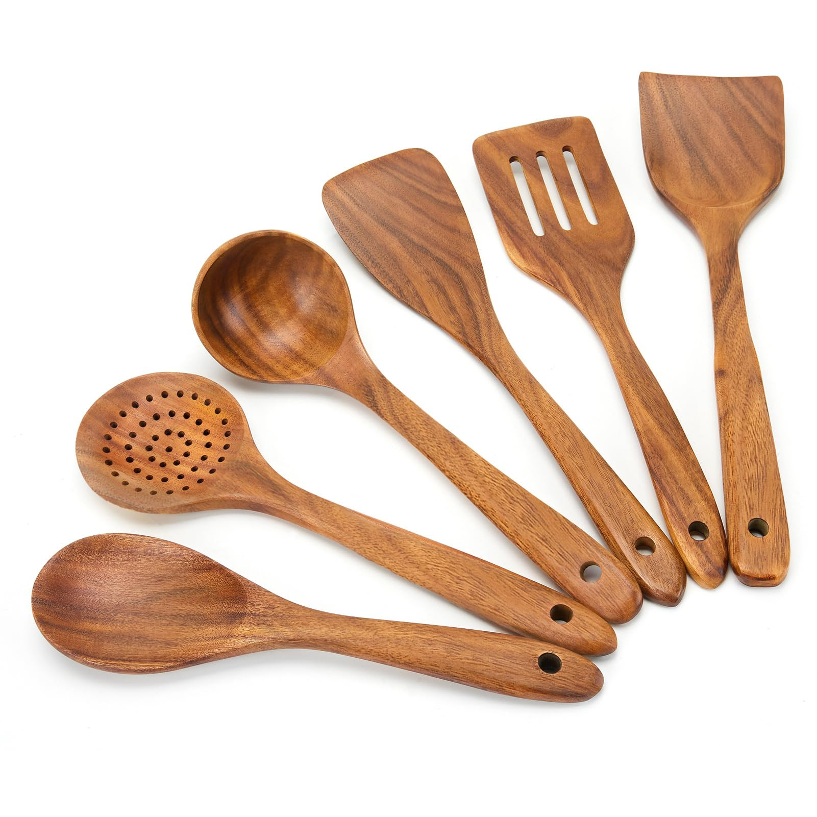 6 Piece Natural Teak Wooden Spoons for Cooking,Smooth Finish Wooden Utensils for Cooking, Comfort... | Amazon (US)