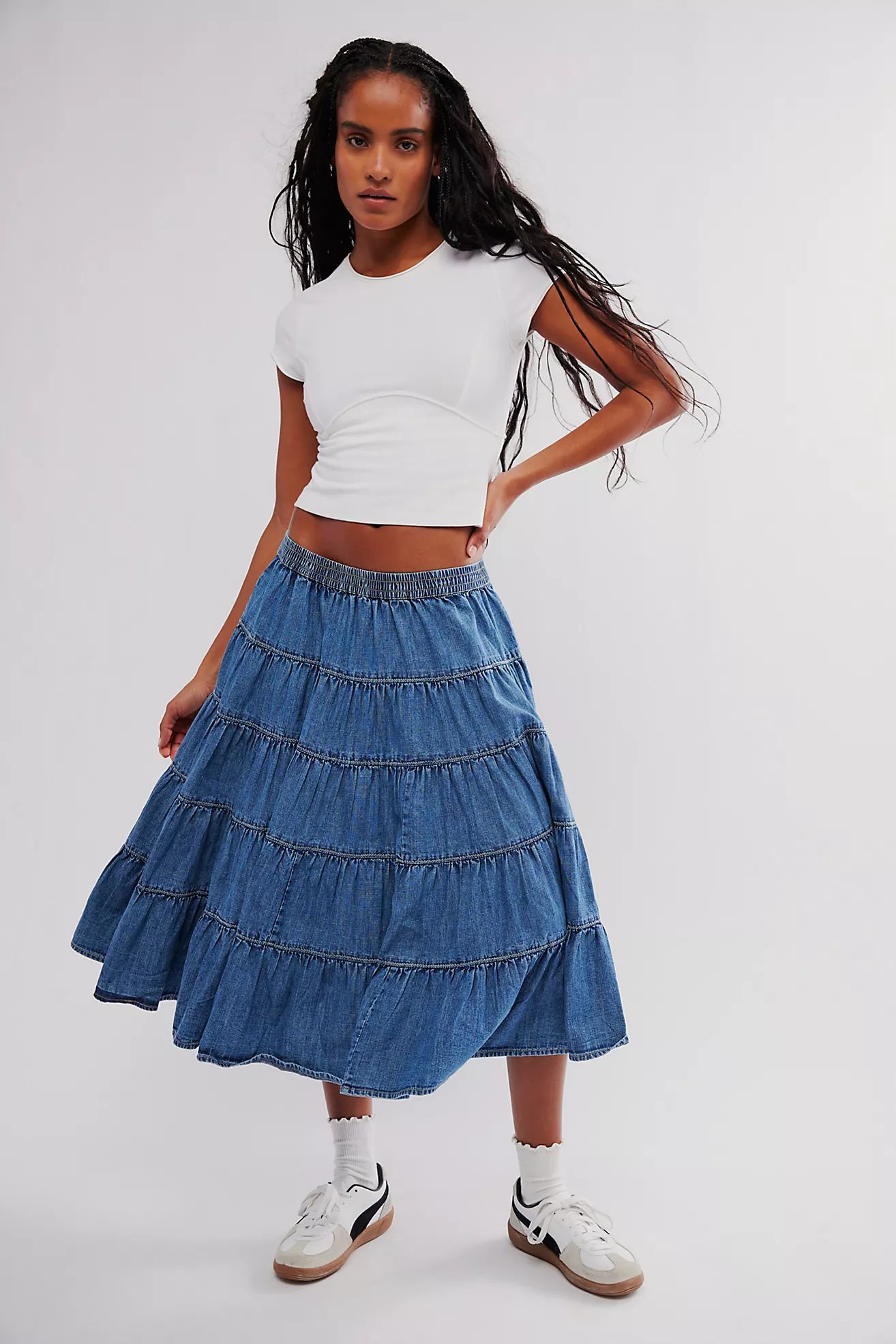 In Full Swing Chambray Midi Skirt | Free People (Global - UK&FR Excluded)