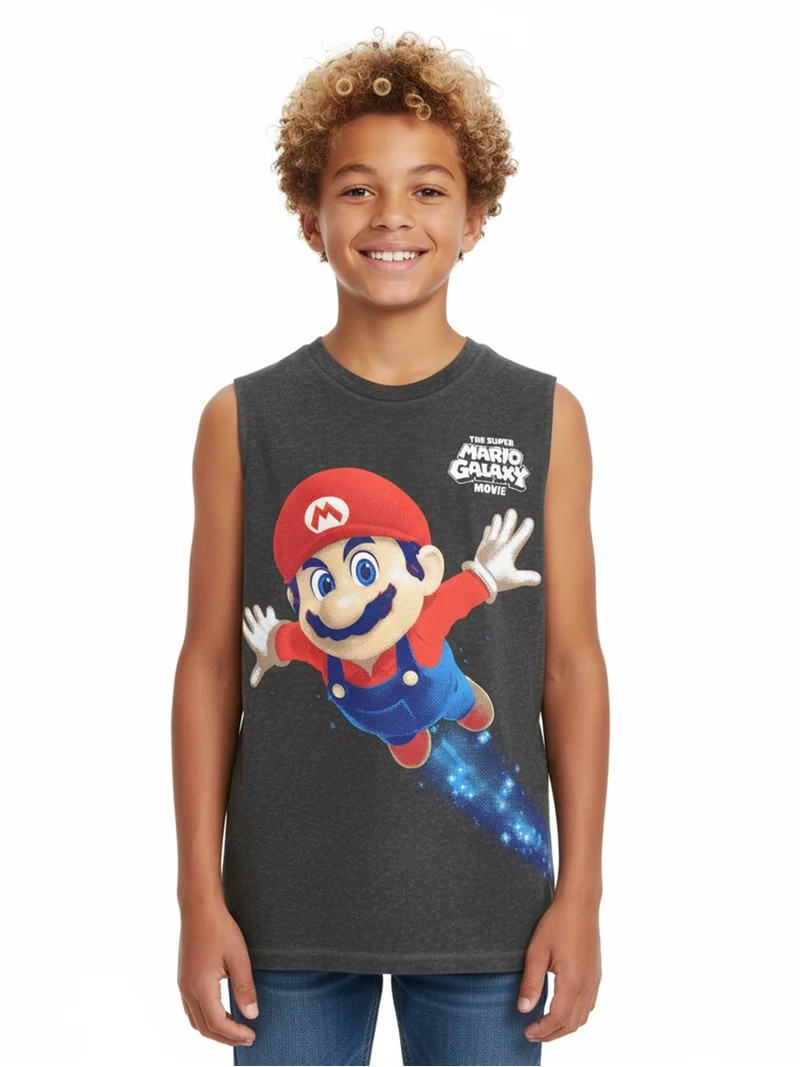 Super Mario Galaxy Movie Boys Mineral Wash Graphic Muscle Tank Top, Sizes 4-18 | Walmart (US)