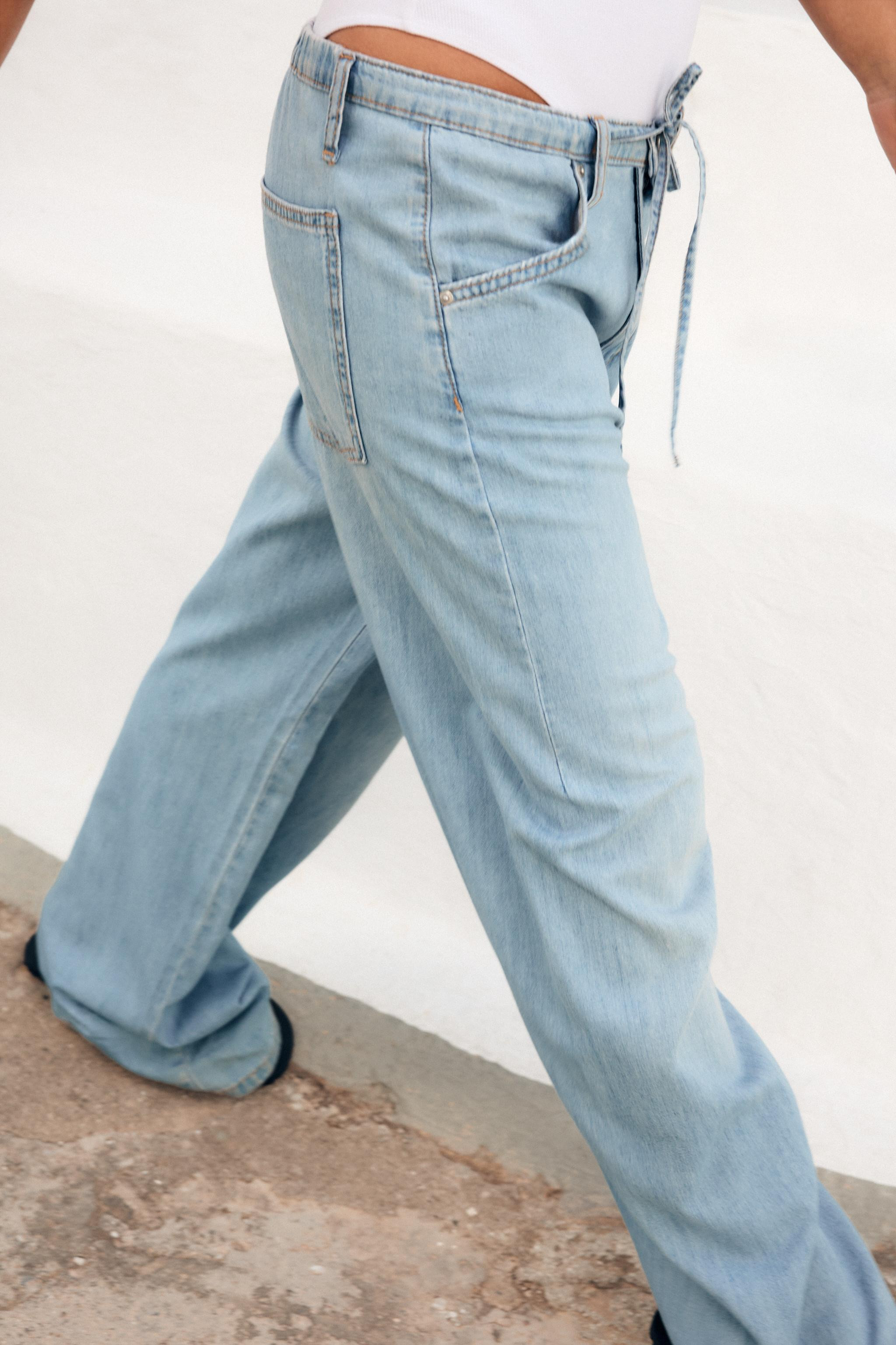 FLOWY DRAWSTRING DENIM PANTS | Zara US