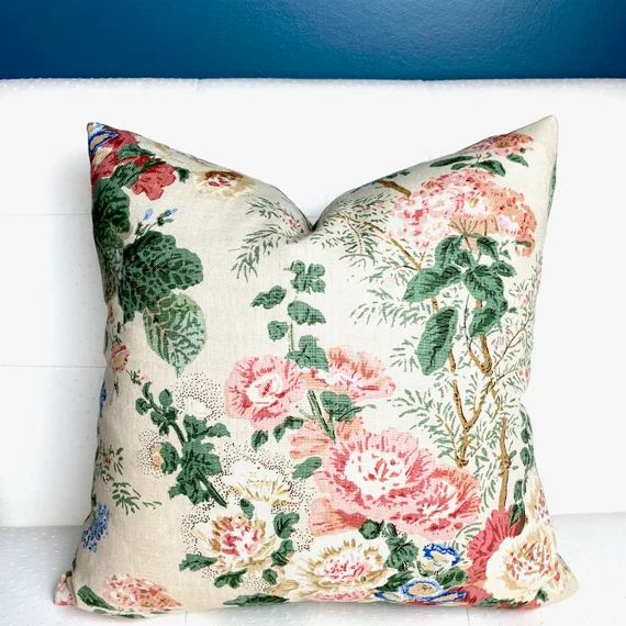 Althea Pillow Cover - Floral Linen Pillow Cover - Grandmillennial Pillow - Pink Green Cream Pillo... | Etsy (US)